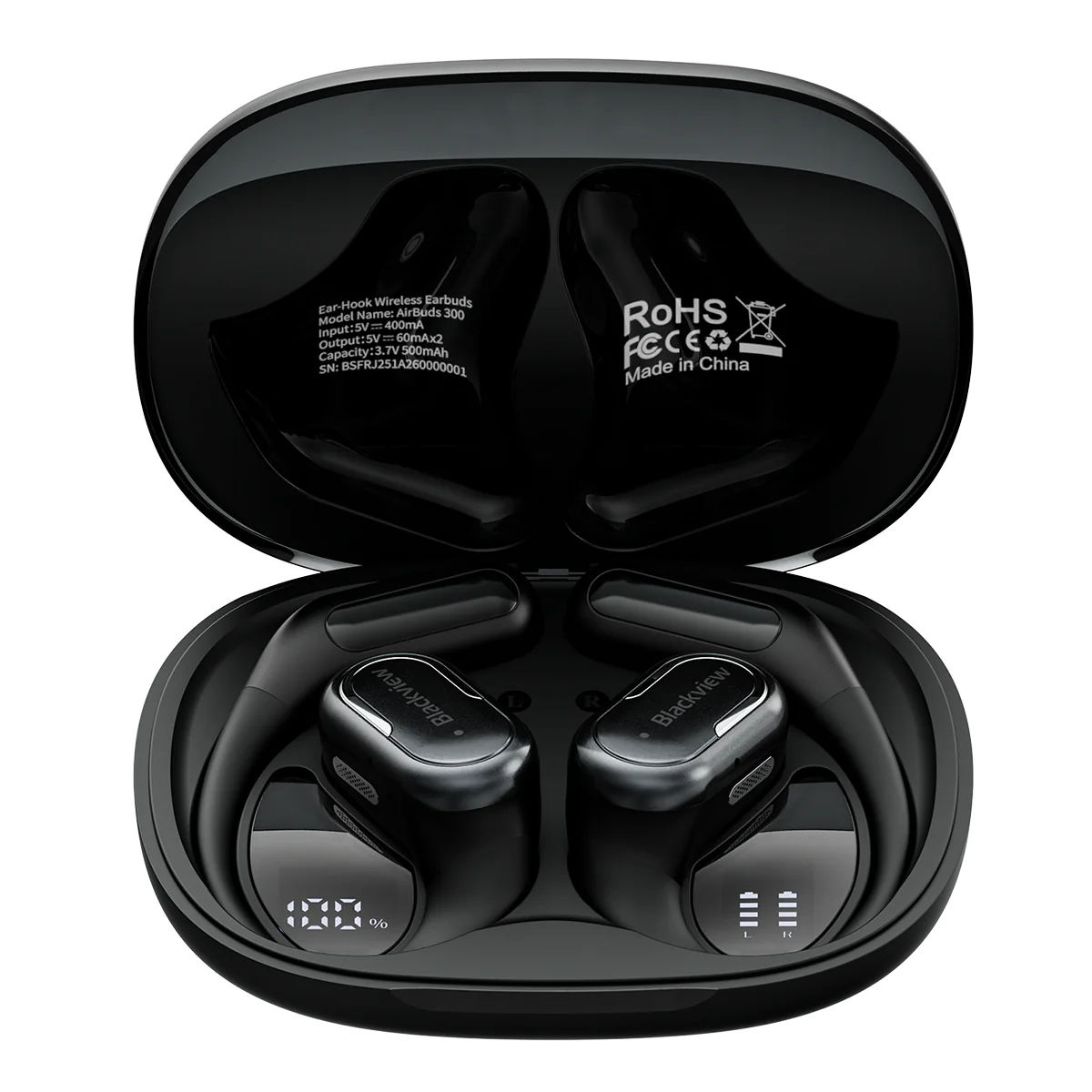 Blackview AirBuds 300 IPX5 wasserdicht Smart Digital Power Display ENC Geräuschunterdrückung Mikrofon Bluetooth 6.0 Open-ear OWS Ohrhörer